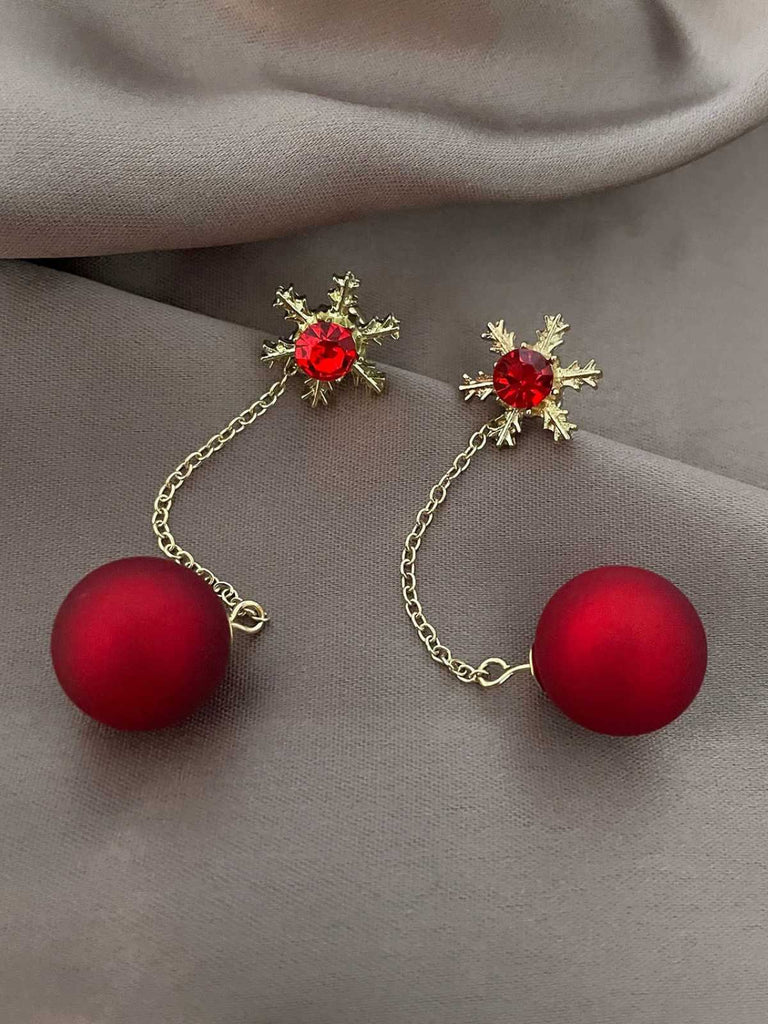 Red Christmas Snowflakes & Balls Earrings - vintage fashion, retro style, elegant red