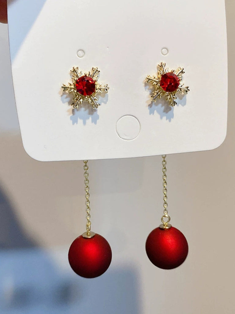 Red Christmas Snowflakes & Balls Earrings - vintage fashion, retro style, elegant red