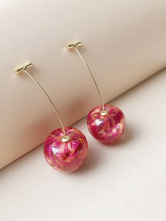 Red Dried Flower Cherry Drop Earrings - vintage fashion, retro style, classic elegance for vintage lovers