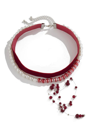 Red Gothic Vampire Velvet Choker Necklace - vintage fashion, retro style, elegant red
