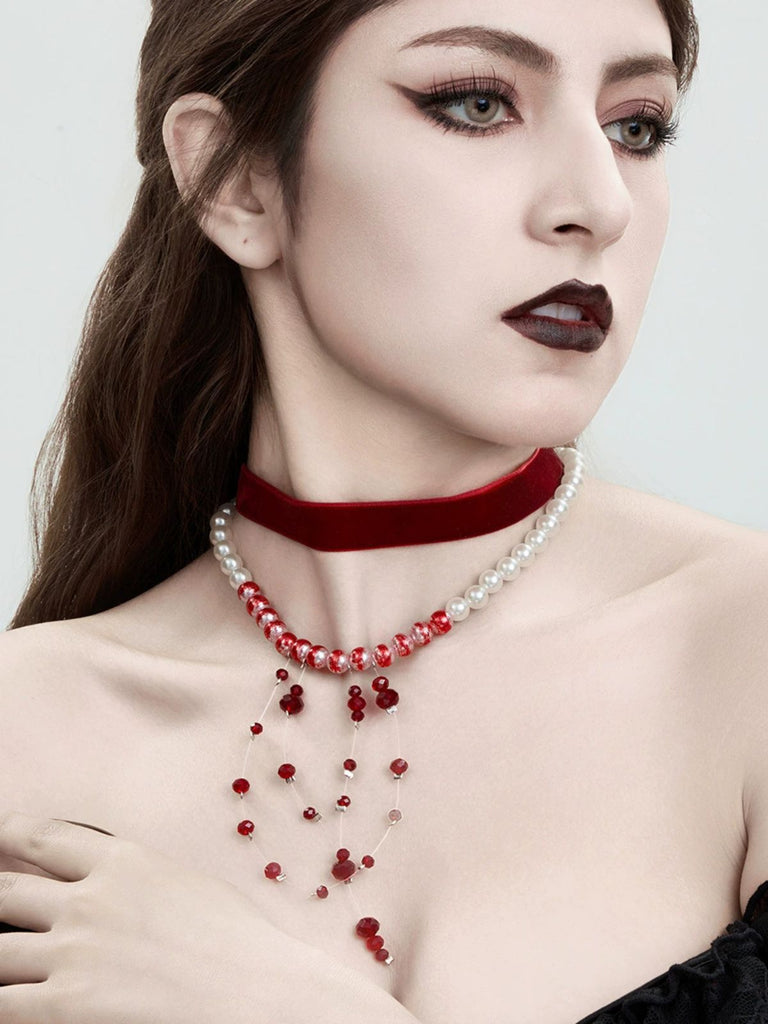 Red Gothic Vampire Velvet Choker Necklace - vintage fashion, retro style, elegant red