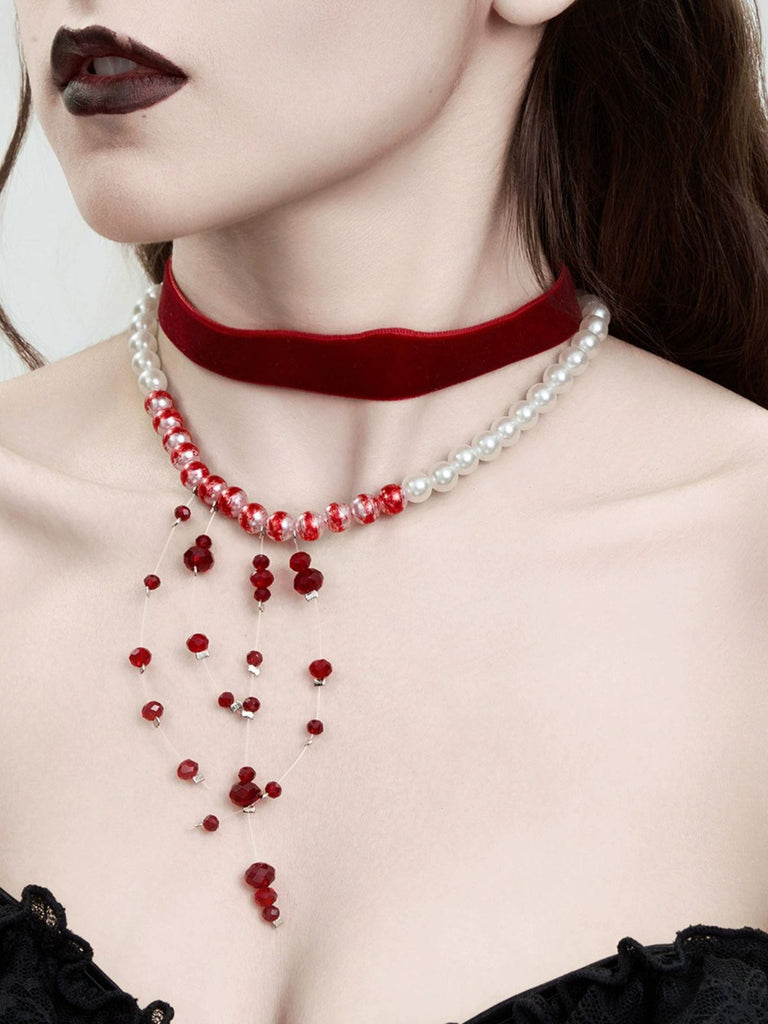 Red Gothic Vampire Velvet Choker Necklace - vintage fashion, retro style, elegant red