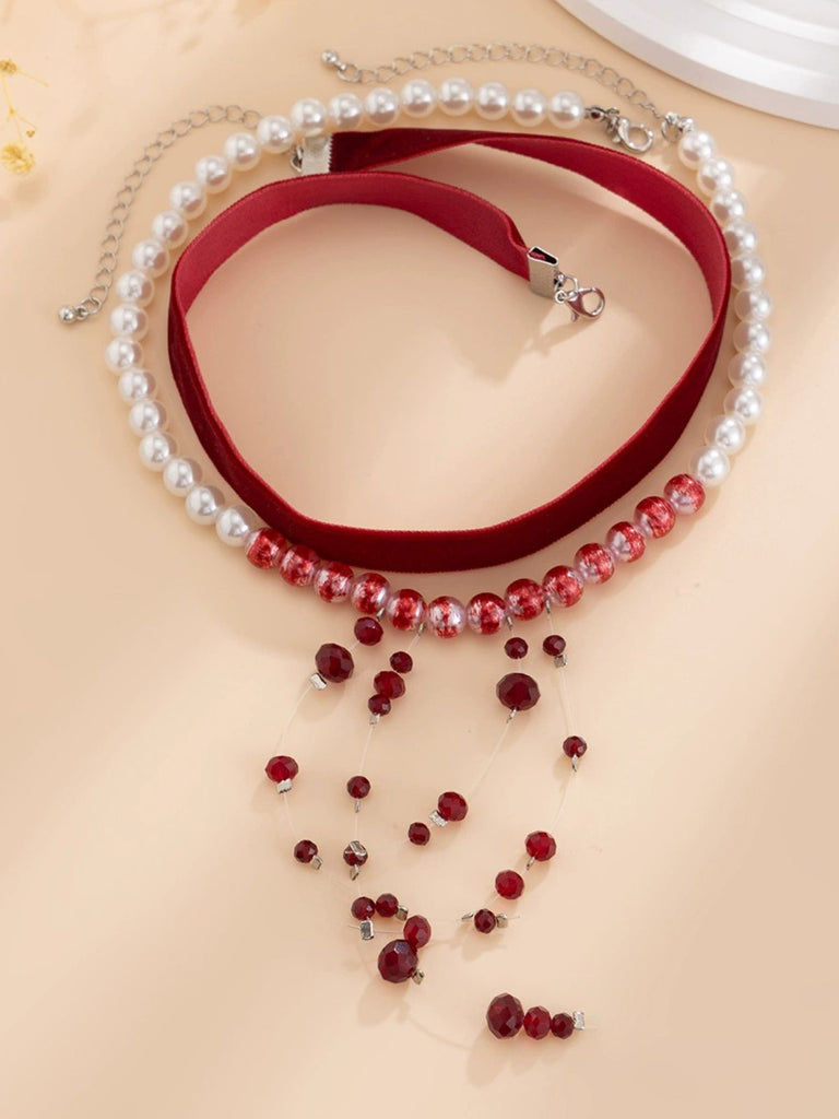 Red Gothic Vampire Velvet Choker Necklace - vintage fashion, retro style, elegant red