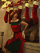 Red & Green 1950s Chrismtas Tree Off-Shoulder Dress - vintage dress, retro fashion, rockabilly