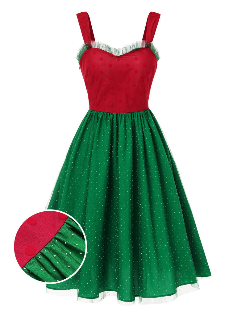 Red & Green 1950s Christmas Polka Dots Dress: where 1950s romance meets her modern spirit