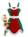Red & Green 1960s Christmas Plush Trim Dress Set - vintage dress, retro fashion, elegant red