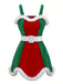 Red & Green 1960s Christmas Plush Trim Dress Set - vintage dress, retro fashion, elegant red