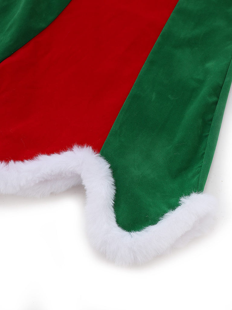 Red & Green 1960s Christmas Plush Trim Dress Set - vintage dress, retro fashion, elegant red