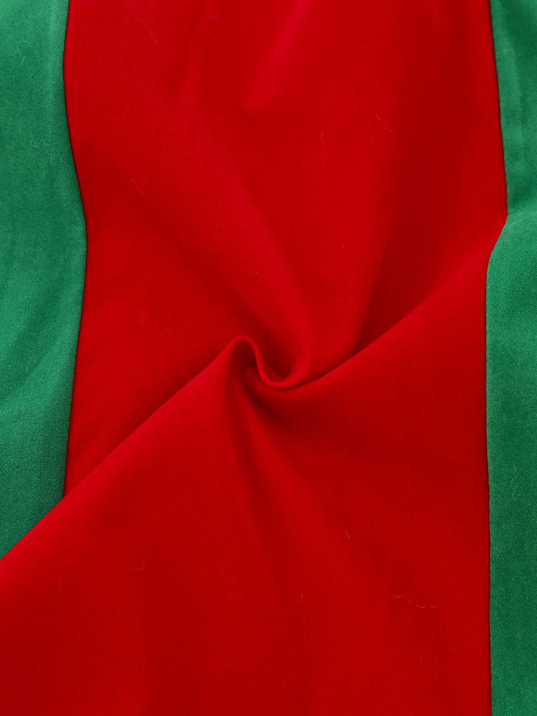 Red & Green 1960s Christmas Plush Trim Dress Set - vintage dress, retro fashion, elegant red