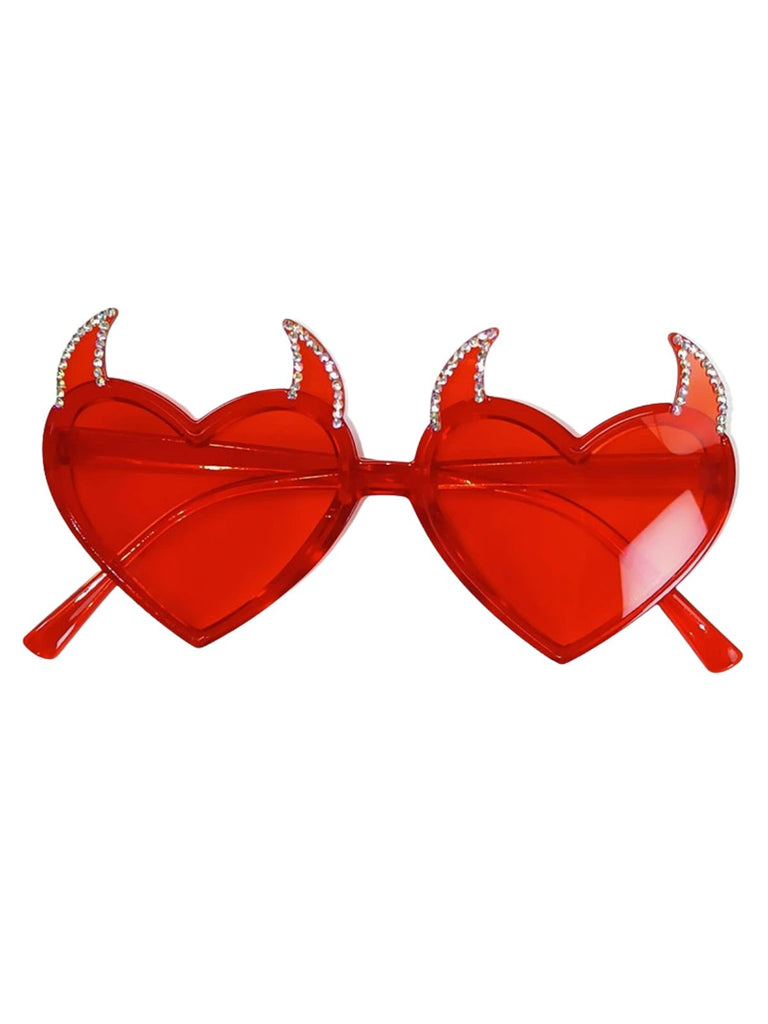 Red Rhinestone Devil Heart-Shaped Sunglasses, vintage fashion, retro style - vintage inspired fashion