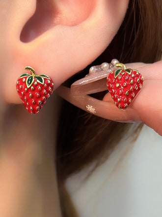 She adds this Red Strawberry Gold Accents Earrings and suddenly it's vintage perfection