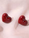 Red Valentine's Day Heart Stud Earrings - vintage fashion, retro style, elegant red