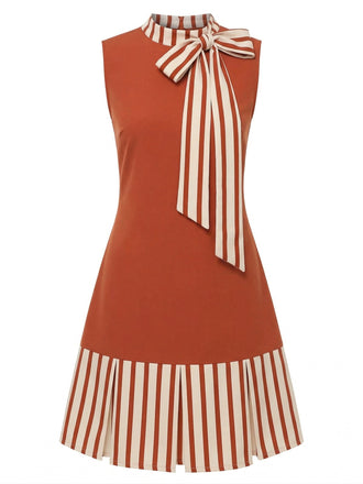 [Pre-Sale] Red 1960s Stripe Crew Bowknot Sleeveless Dress, vintage dress, retro fashion - perfect for women who love vintage and retro fashion
