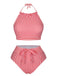 She's wearing Red & White 1930s Striped Knot Halter Swimsuit and the whole beach remembers the 1930s