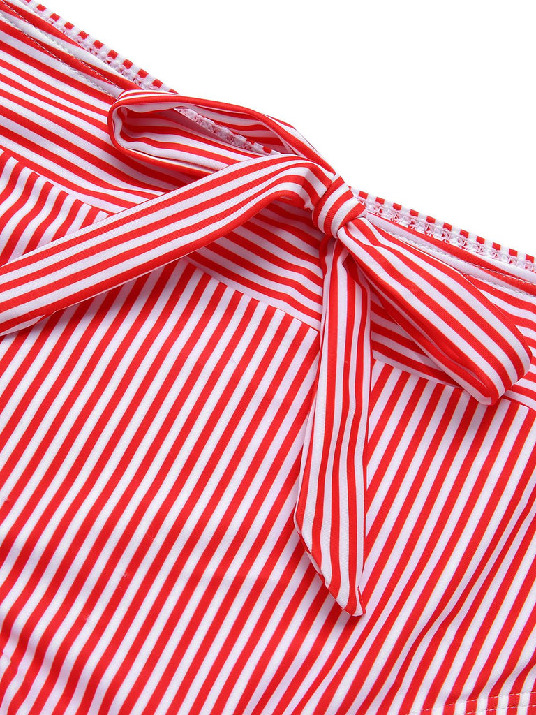 Red & White 1930s Striped Knot Halter Swimsuit, vintage swimsuit, pin-up swimwear - perfect for women who love vintage and retro fashion