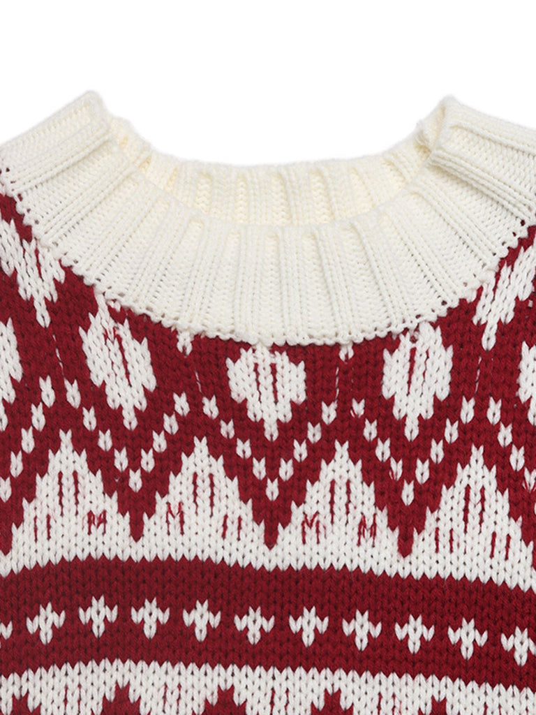 Red & White 1950s Christmas Fair Isle Knit Sweater - vintage fashion, retro style, elegant red