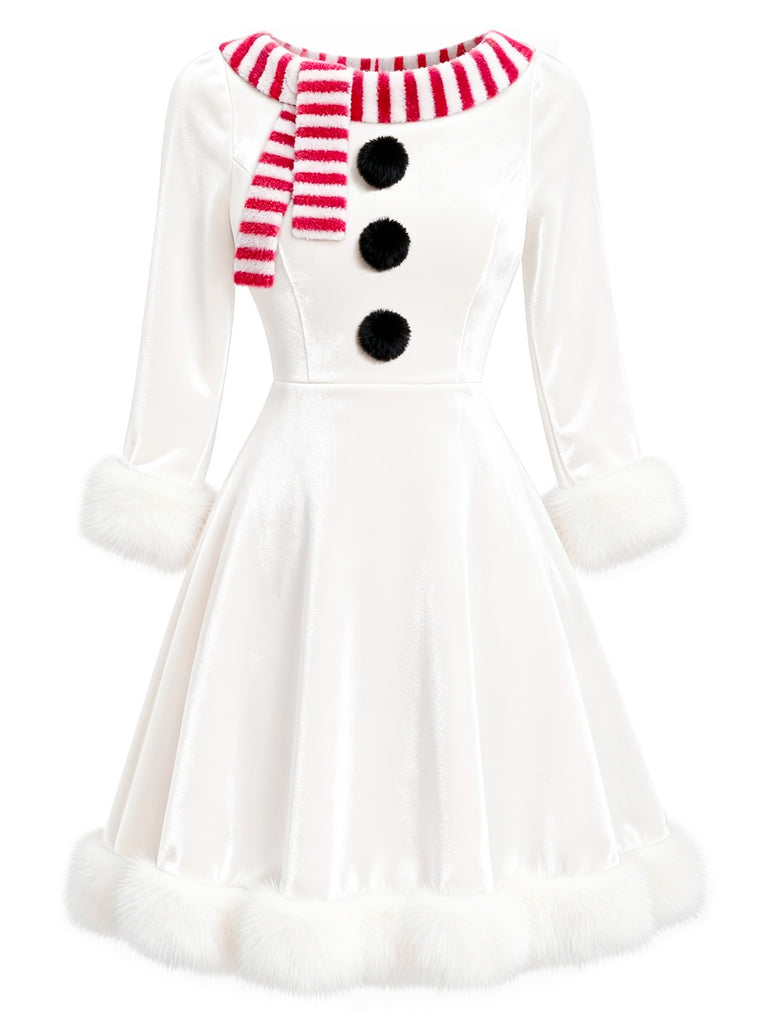 Red & White 1950s Christmas Snowman Velvet Dress - vintage dress, retro fashion, rockabilly