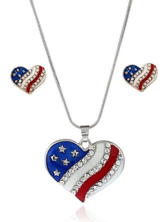 White 1950s Heart Flag Pendant Necklace & Earrings Set