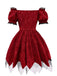 Red 1970s Gothic Lace Bow Off Shoulder Dress - vintage dress, retro fashion, elegant red