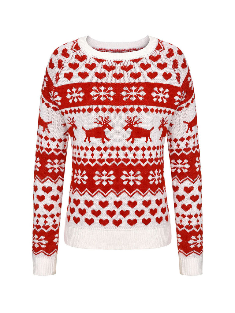 Red&White 1940s Christmas Elk Pullover Sweater, vintage fashion, retro style - perfect for women who love vintage and retro fashion