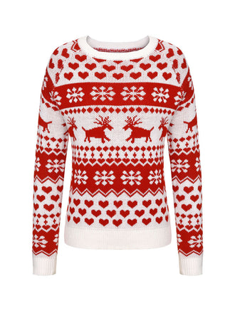 Red&White 1940s Christmas Elk Pullover Sweater, vintage fashion, retro style - perfect for women who love vintage and retro fashion