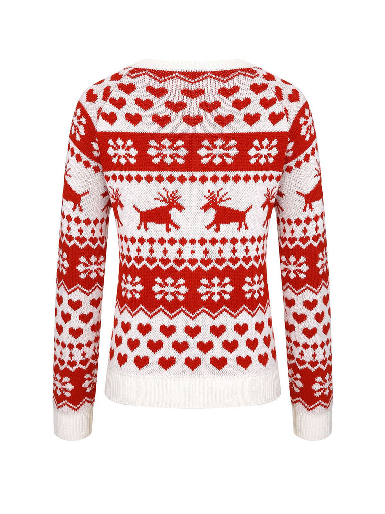 Red&White 1940s Christmas Elk Pullover Sweater, vintage fashion, retro style - perfect for women who love vintage and retro fashion