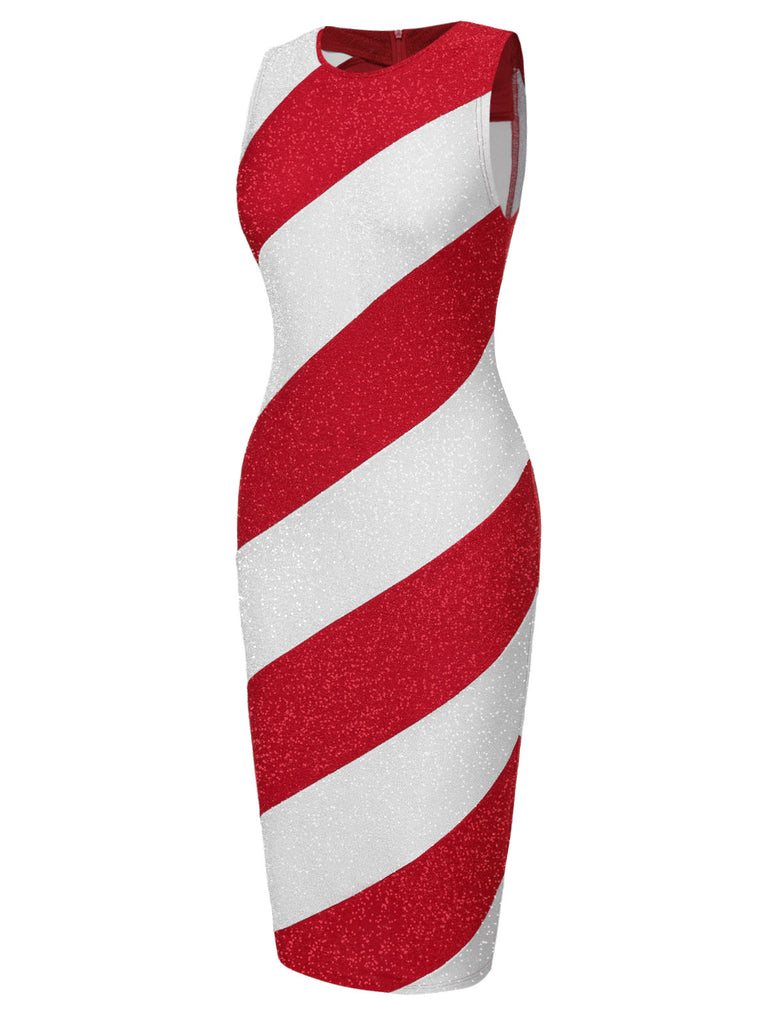 This Red&White 1960s Pinstriped Pencil Dress wraps her in 1960s elegance, one twirl at a time
