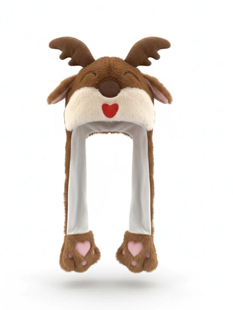 Reindeer Heart-Paw Plush Hat with Moving Ears - vintage fashion, retro style