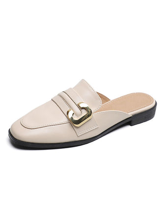 She finds her 1950s story in this Retro Beige Leather Loafers Half Slippers