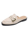 She finds her 1950s story in this Retro Beige Leather Loafers Half Slippers