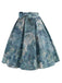 Retro Blue 1950s Lotus Painting Bow Skirt: 1950s grace for the woman who dances through life