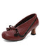 Retro Bow PU Round-Toe Chunky Heel Shoes - vintage shoes, retro heels