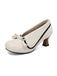 Retro Bow PU Round-Toe Chunky Heel Shoes - vintage shoes, retro heels