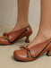 Retro Bow PU Round-Toe Chunky Heel Shoes - vintage shoes, retro heels