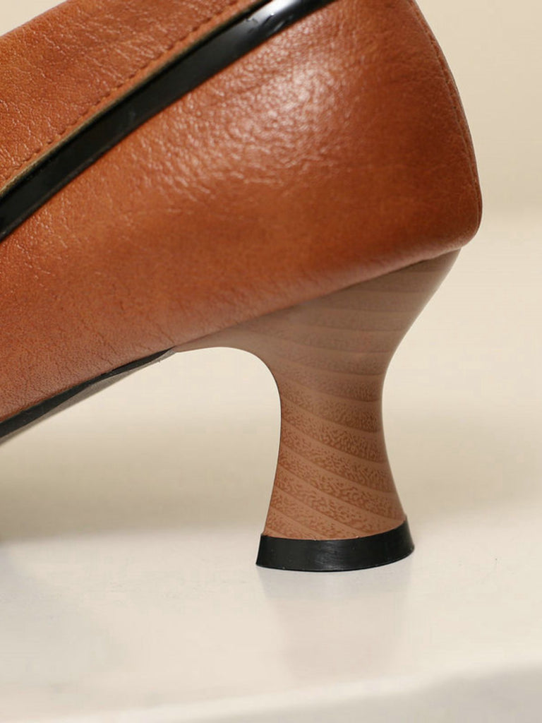 Retro Bow PU Round-Toe Chunky Heel Shoes - vintage shoes, retro heels