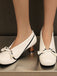 Retro Bow PU Round-Toe Chunky Heel Shoes - vintage shoes, retro heels