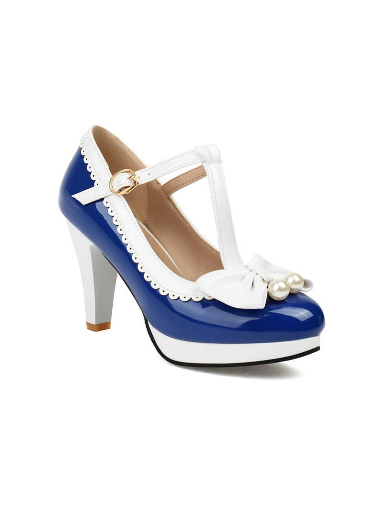 Retro Bow T-Strap Contrast High Heels Shoes: timeless 1950s elegance she makes her own