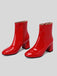Retro Christmas Patent Leather Block Heel Ankle Boots - vintage shoes, retro heels