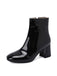 She finds her 1950s story in this Retro Christmas Patent Leather Block Heel Ankle Boots