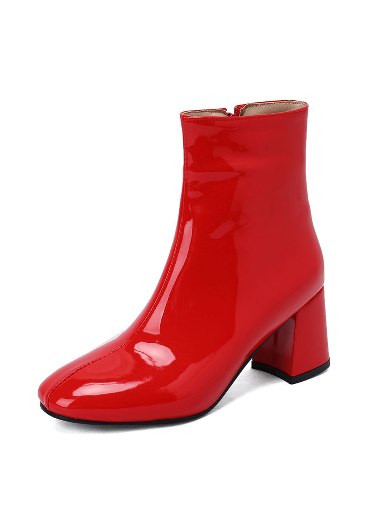Retro Christmas Patent Leather Block Heel Ankle Boots — 1950s style that transcends decades
