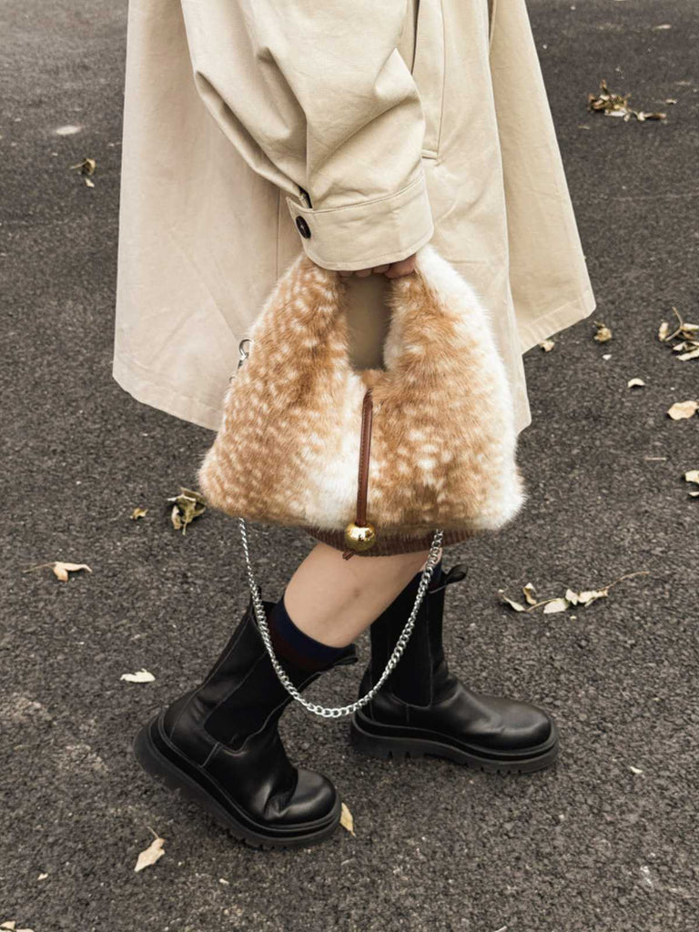 Retro Deer Style Bell Faux Fur Bag - vintage fashion, retro style