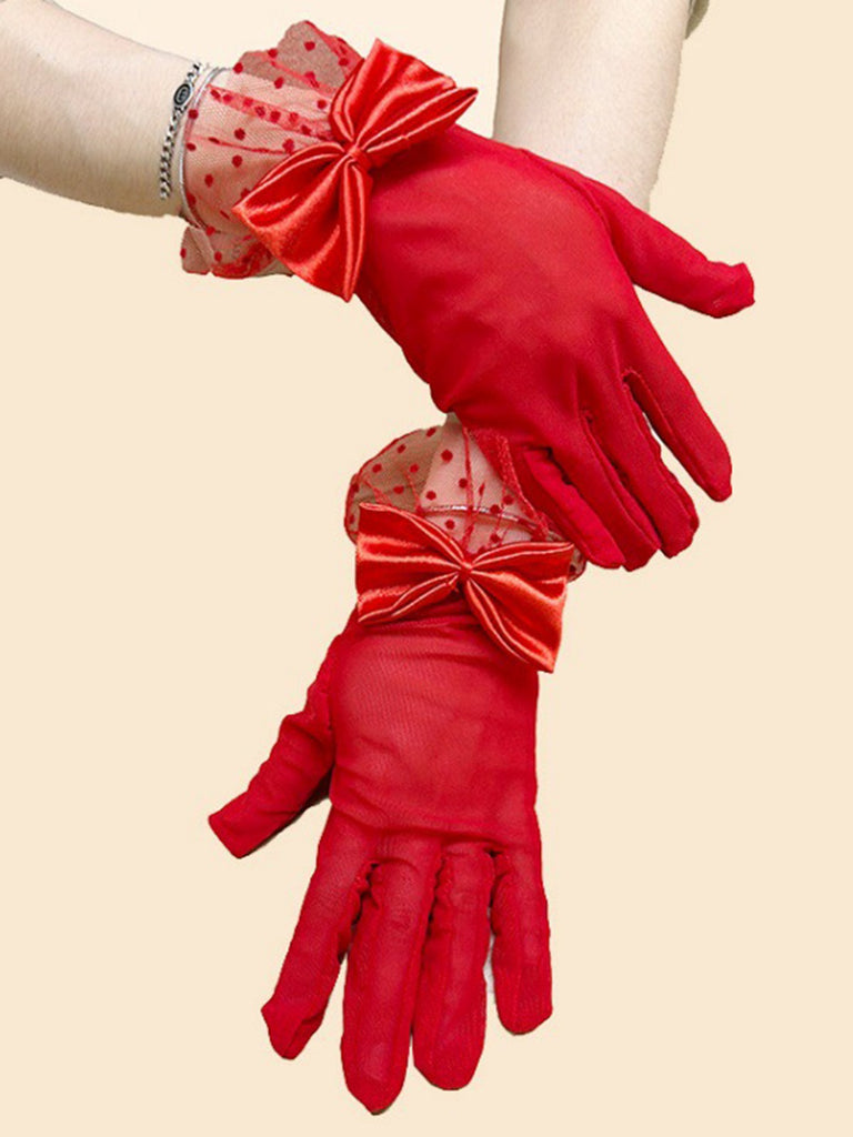 Retro Dots Mesh Bow Sheer Gloves — 1950s elegance in the palm of her hand