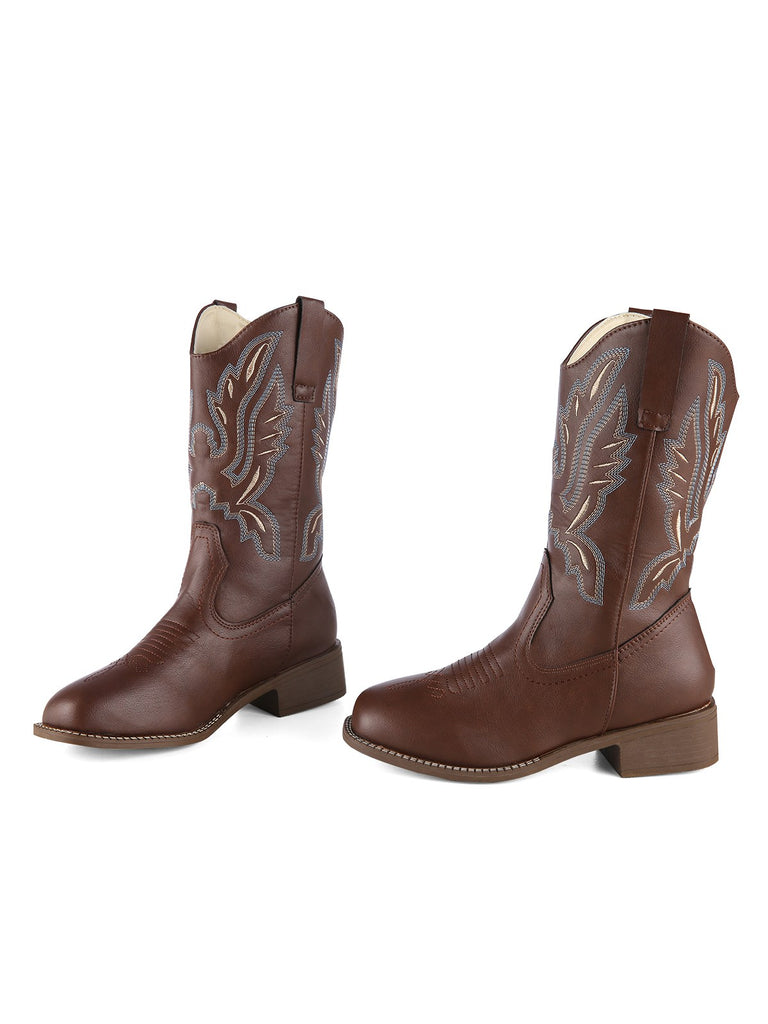 Retro Embroidered Leather Calf Cowboy Boots, vintage fashion, retro style - perfect for women who love vintage and retro fashion
