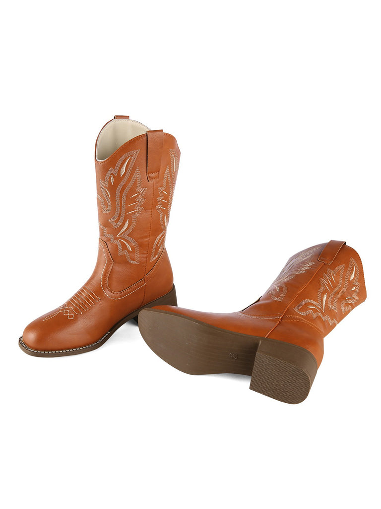 Retro Embroidered Leather Calf Cowboy Boots, vintage fashion, retro style - perfect for women who love vintage and retro fashion