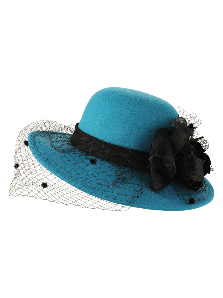 Retro Flower Net Round Top Hat - vintage fashion, retro style