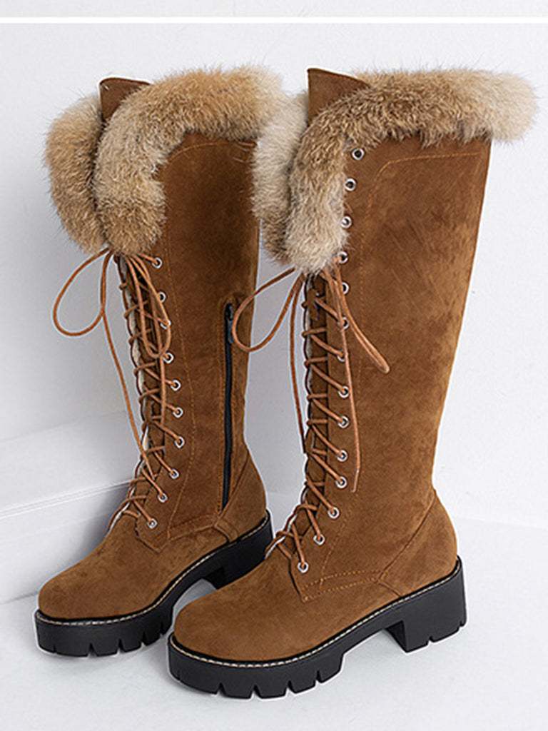 Retro Furry Chunky Heel Snow Boots: timeless style reimagined