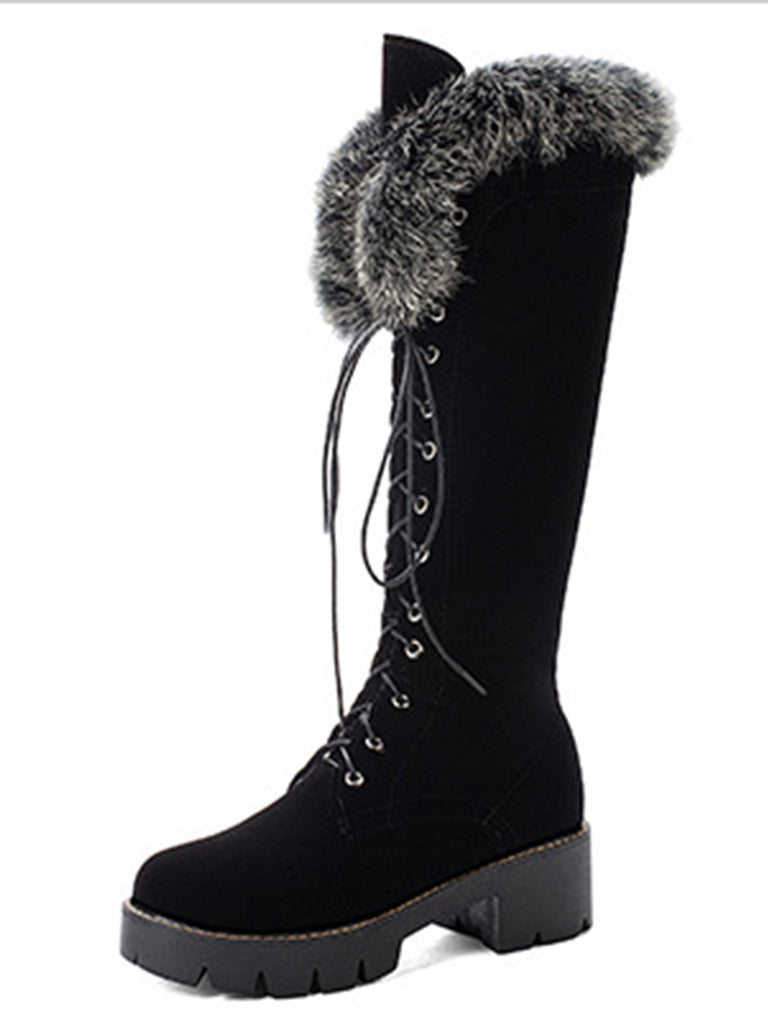 Retro Furry Chunky Heel Snow Boots — vintage elegance for the modern woman