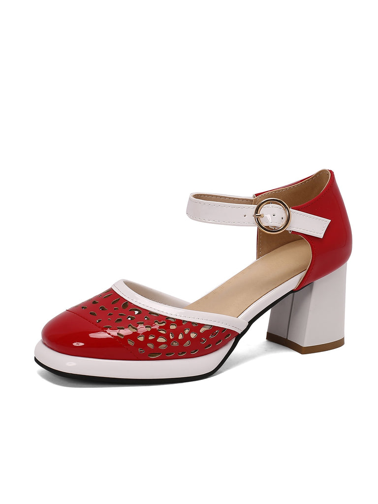 Retro Hollow Chunky High Heels Shoes, vintage shoes, retro heels - perfect for women who love vintage and retro fashion