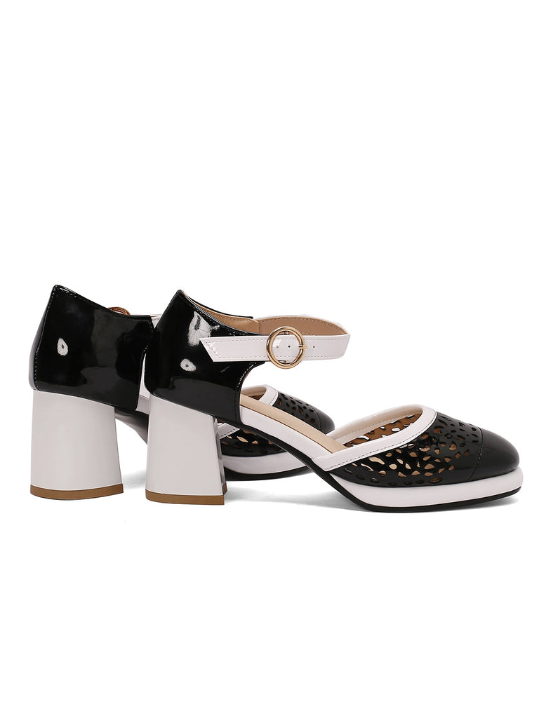 Retro Hollow Chunky High Heels Shoes, vintage shoes, retro heels - perfect for women who love vintage and retro fashion