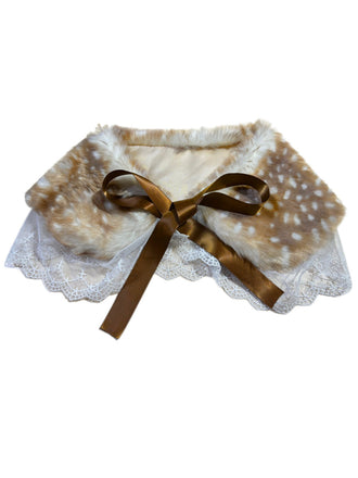 Retro Lace Trim Deer Bow Faux Fur Collar - vintage fashion, retro style